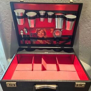 MCM Black Leather Travel Bar with Accessories Bar Caddy 17" x 6"